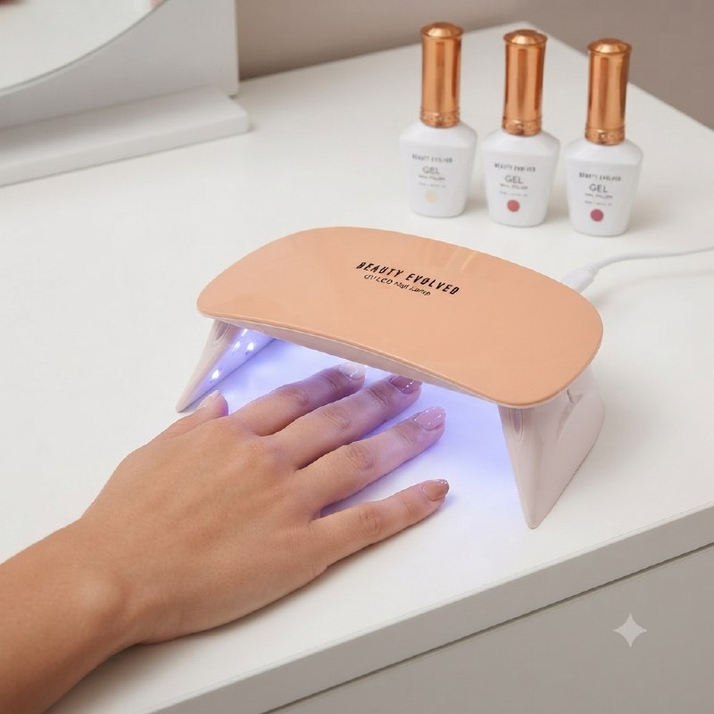 SET DE ESMALTE PARA UÑAS EN GEL CON LAMPARA UV PROFESIONAL BEAUTY EVOLVED 10MLX3