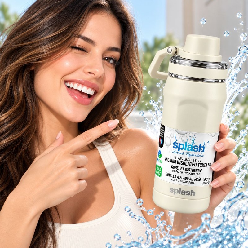 BOTE TERMICO DE ACERO INOXIDABLE CON ASA SPLASH 600ML