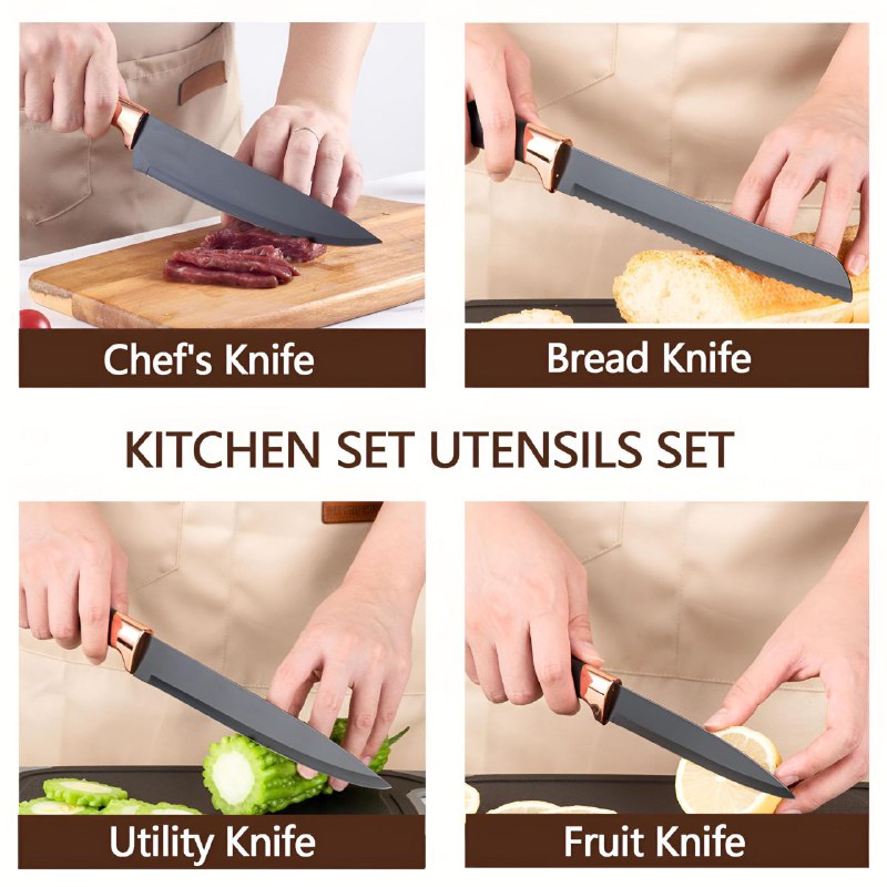 JUEGO DE CUCHILLOS DE COCINA CON UTENSILIOS Y TABLA DE PICAR COLOR BLANCO EVRYEALTH 18PCS