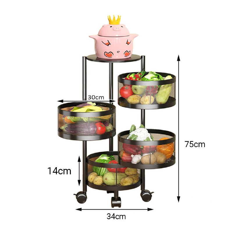 ESTANTE ORGANIZADOR MULTIFUNCIONAL GIRATORIO DE METAL DE 4 NIVELES 75X34CM