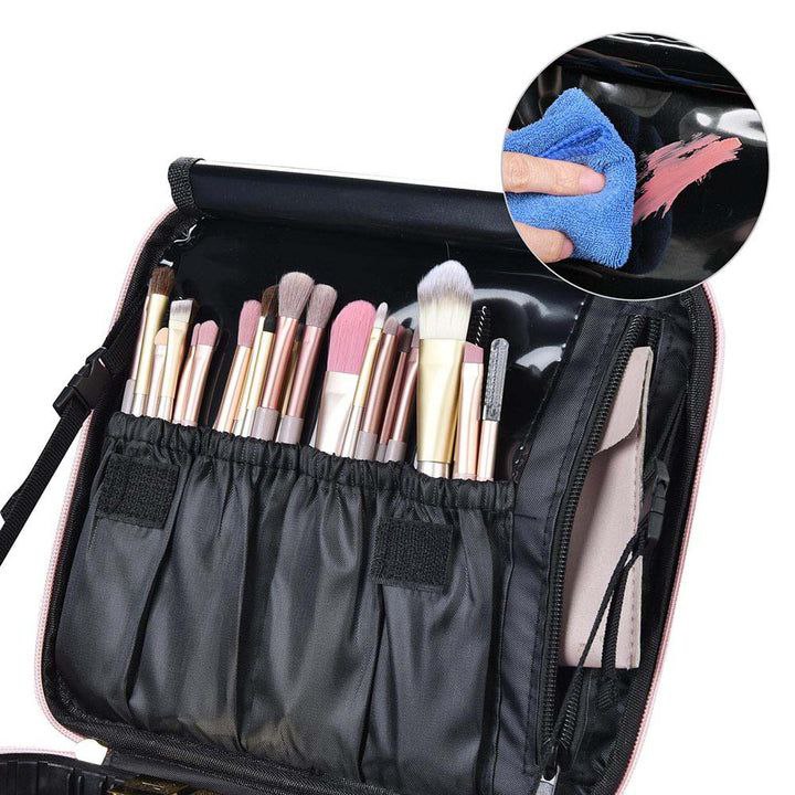 ORGANIZADOR ESTUCHE DE MAQUILLAJE PORTATIL CON SEPARADORES AJUSTABLES ROSADO 26x23x10CM