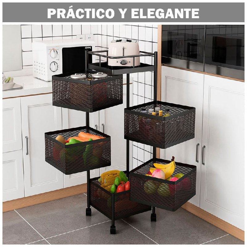 ESTANTE ORGANIZADOR MULTIFUNCIONL GIRATORIO CUADRADO DE 5 NIVELES 90X28CM