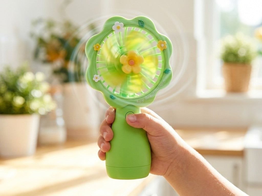 VENTILADOR MINI DE ESCRITORIO PORTATIL CON CONEXION USB Y DISEÑO FLORAL 15CM