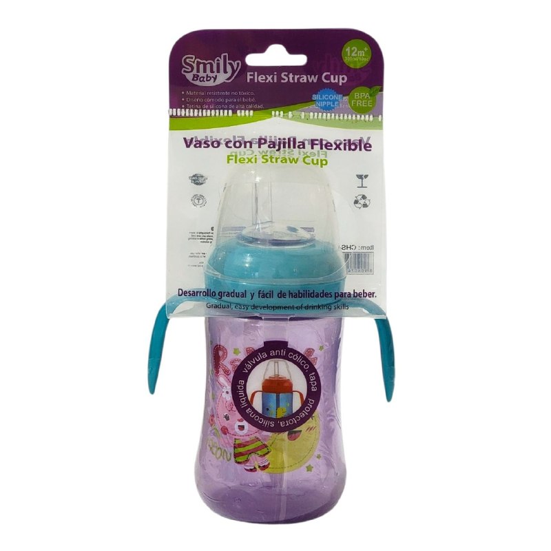 VASO ENTRENADOR ANTIDERRAME CON VALVULA ANTICOLICO PARA BEBES SMILY BABY 250ML