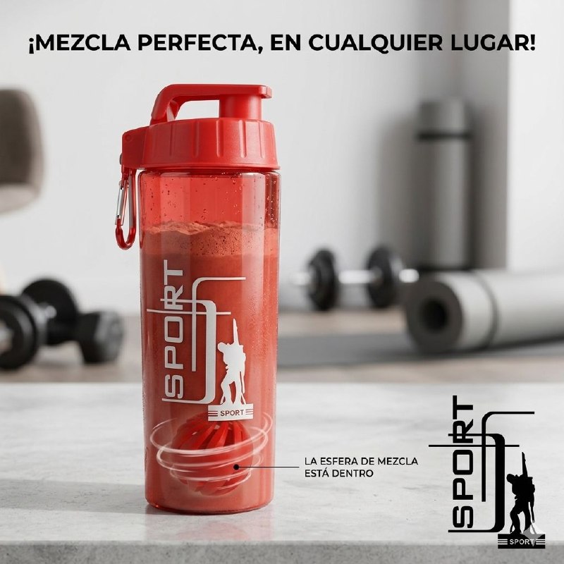 BOTELLA MEZCLADORA DEPORTIVA PORTATIL DE PLASTICO DE ALTA RESISTENCIA 26X6CM