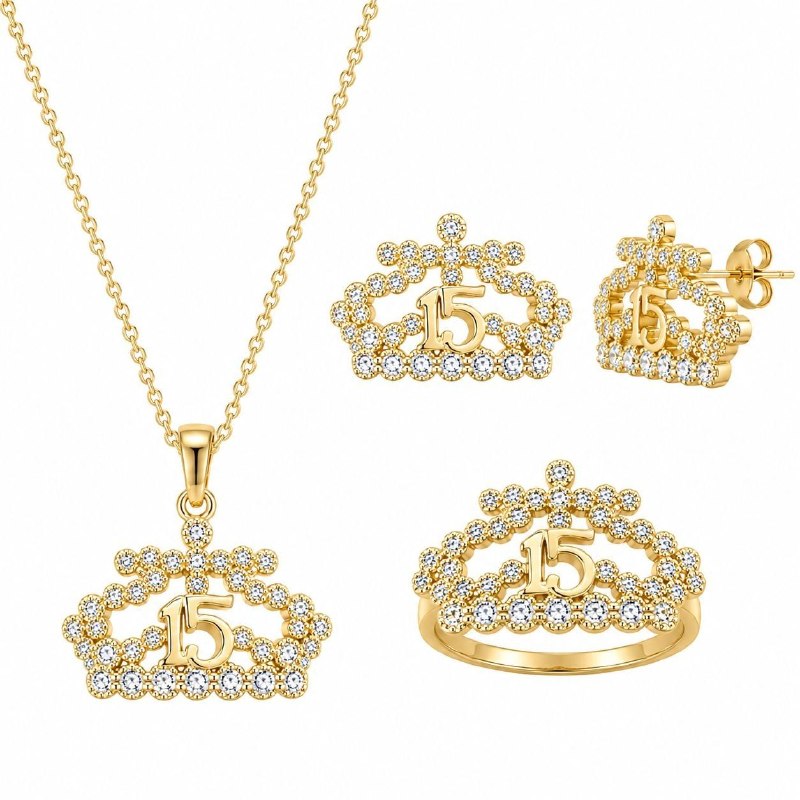 SET DE ENCHAPE PARA DAMA COIN DISEÑO DE CORONA DE 15 AÑOS