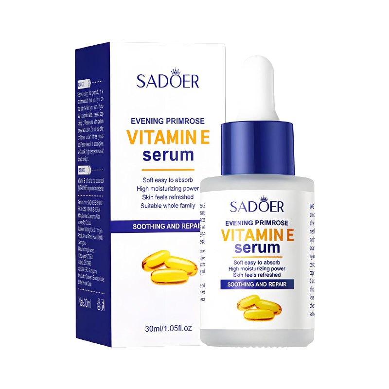 SUERO FACIAL DE VITAMINA E, SUAVE Y FACIL DE ABSORBER, ALTO PODER HIDRATANTE, PIEL RENOVADA Y CALMADA SUAVE BRILLANTE SADOER 30ML