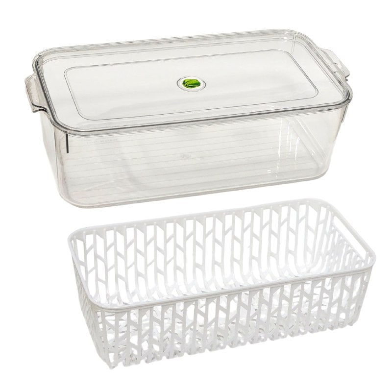 ORGANIZADOR RECIPIENTE ALMACENADOR ACRILICO DE ALIMENTOS QUE MANTIENE FRESCAS LAS FRUTAS Y VERDURAS 3200ML DRAIN CRISPER 10X16X31CM