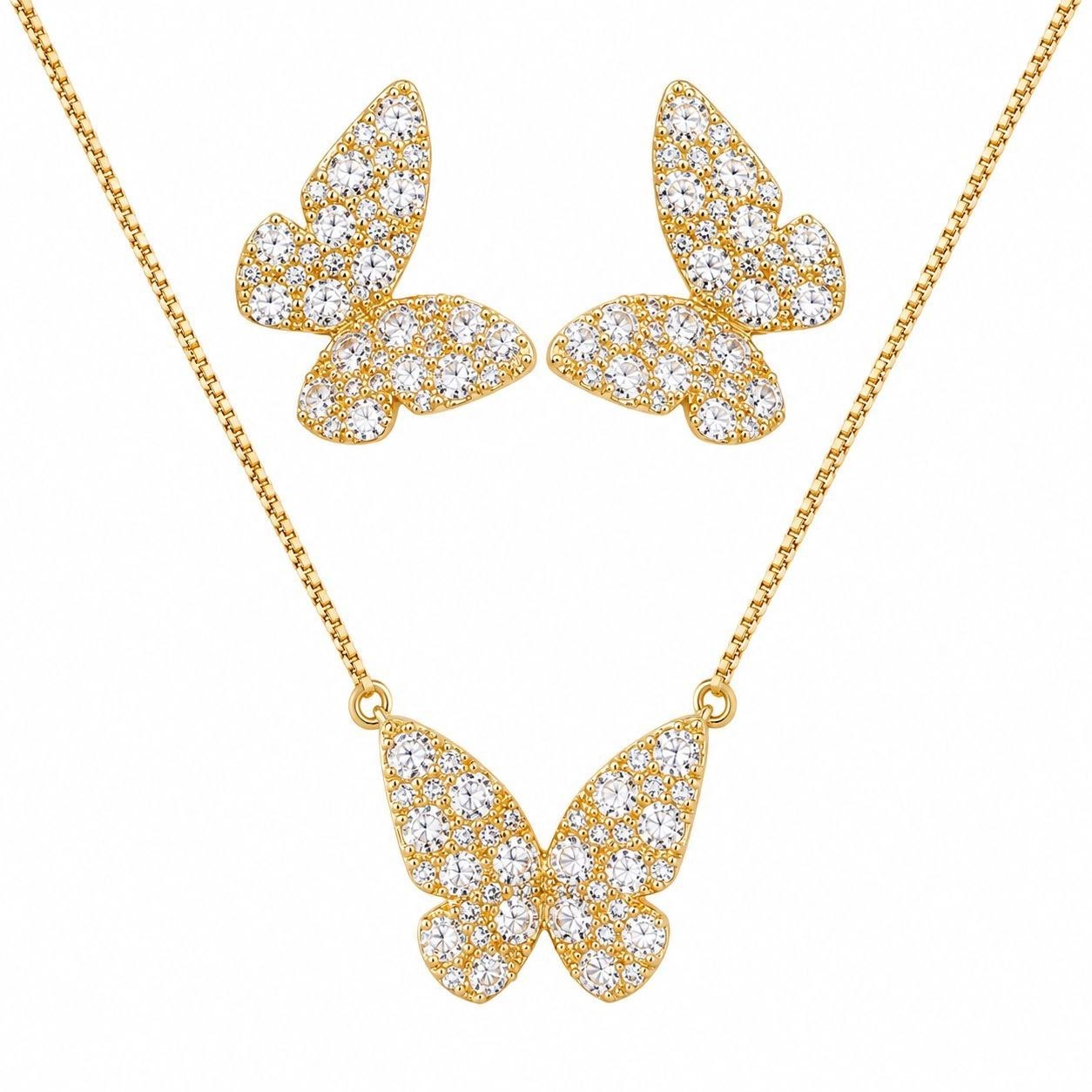 SET DE ENCHAPE PARA DAMA COLLAR INTEGRADO Y TOPOS MARIPOSA CON PAVÉ DE CIRCONES