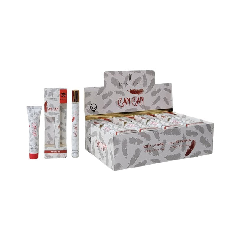 SET PERFUME EN TUBO PARA DAMA MYSTICAL DAMA CAN CAN 26 EDP 35ML, BODY LOTION 40ML (M)