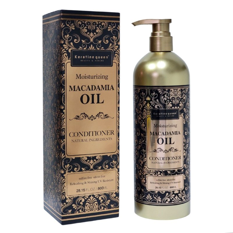 ACONDICIONADOR PARA EL CABELLO HIDRATANTE CON ACEITE DE MACADAMIA 800ML, CON INGREDIENTES NATURALES QUE REPARAN EL PELO DAÑADO, PORTANDO MENOS FRIZZ, MEJOR BRILLO Y SUAVIDAD KERATINE QUEEN