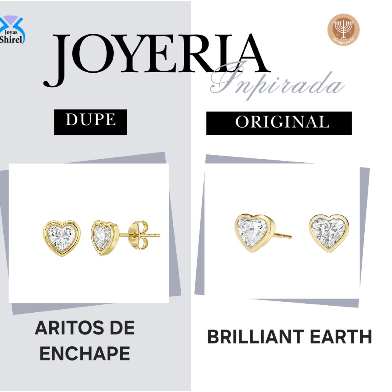 ARITOS DE ENCHAPE PARA DAMA CON DISENO DE CORAZON CON BISEL Y CRISTAL