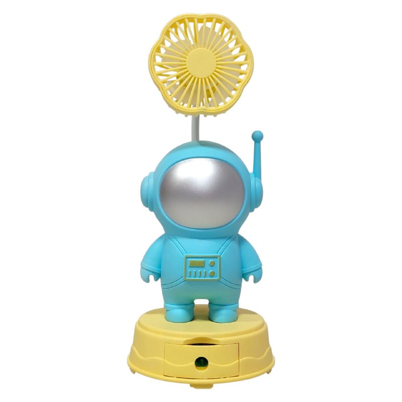 VENTILADOR DE MESA RECARGABLE DE ASTRONAUTA CON SACAPUNTAS TABLE FAN 3 COLORES