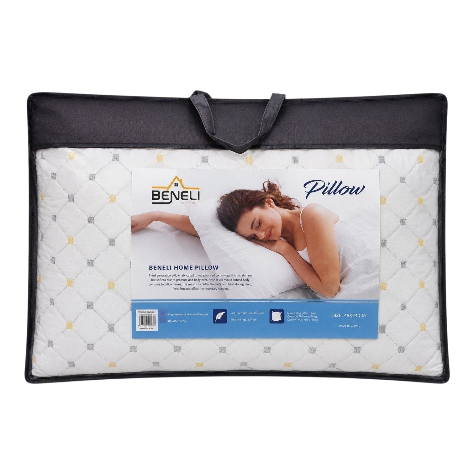 ALMOHADA DE TERCERA GENERACIÓN FABRICADA CON TECNOLOGÍA AVANZADA SOPORTE NECESARIO,TRANSPIRABLE Y CONDUCTORA DE LA HUMEDAD,TEJIDO TRANSPIRABLE,CONTIENE 30% MAS RELLENO BENELI  48X74CM