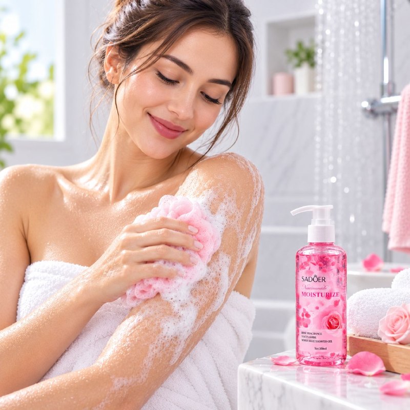 GEL DE DUCHA HIDRATANTE E ILUMINADOR CON NIACINAMIDA Y FRAGANCIA DE ROSAS SADOER 300ML