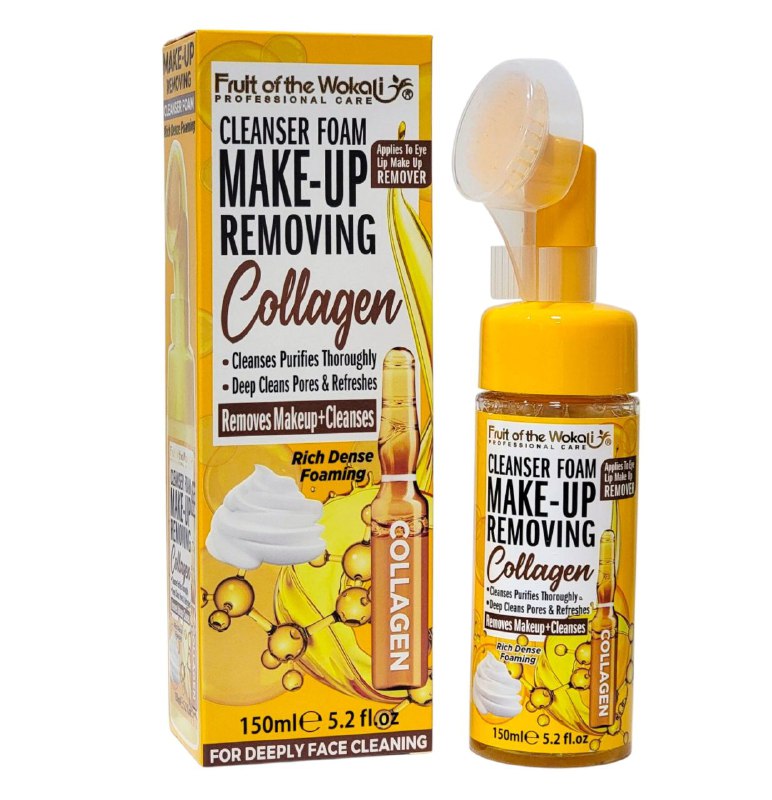 LIMPIADOR FACIAL EN ESPUMA DESMAQUILLANTE CON COLAGENO, ELIMINA POR COMPLETO EL MAQUILLAJE RESISTENTE AL AGUA SIN DAÑAR LA HUMEDAD DE LA PIEL, ELIMINA SUCIEDAD Y GRASA FRUIT OF THE WOKALI PROFESSIONAL CARE 150ML