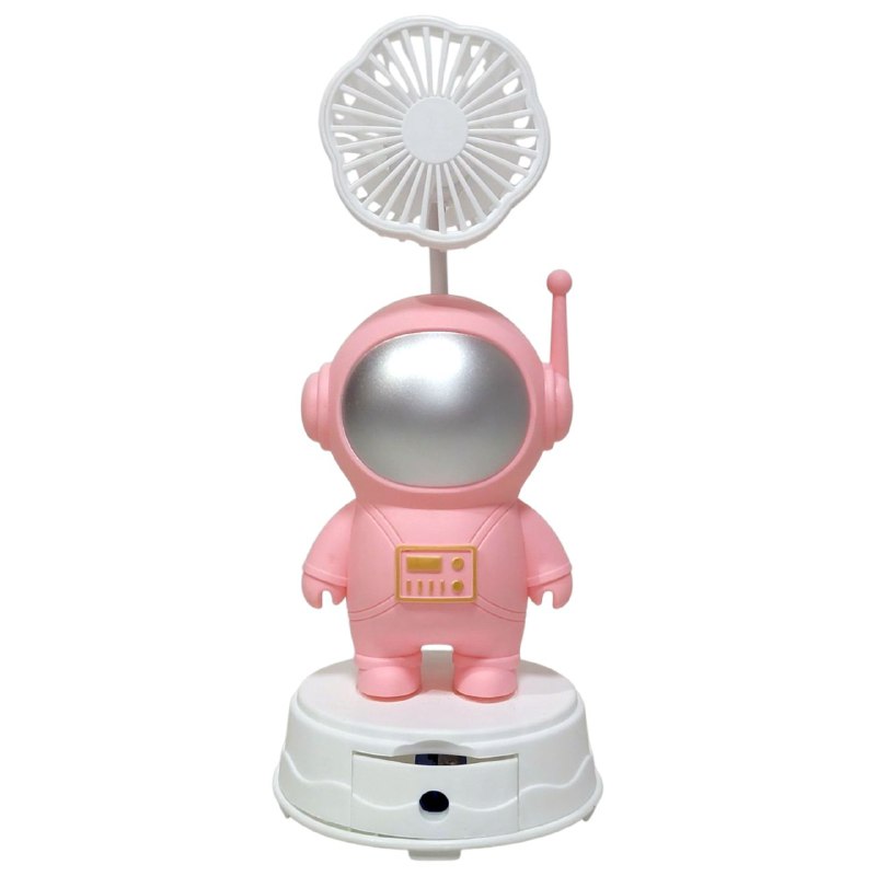 VENTILADOR DE MESA RECARGABLE DE ASTRONAUTA CON SACAPUNTAS TABLE FAN 3 COLORES