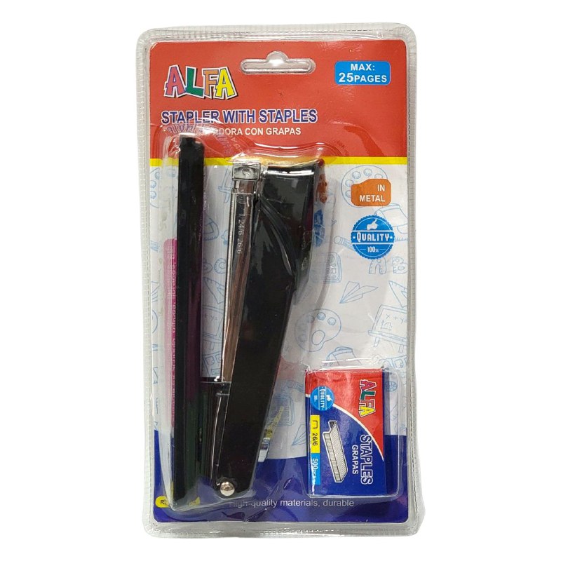 ENGRAPADORA PARA HOJAS, ENGRAPADORA MAX 25 HOJAS INCLUYE 500 GRAPAS, 3 COLORES ALFA