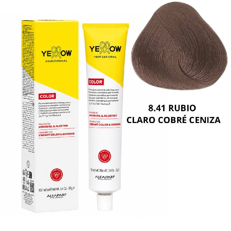 TINTE PERMANENTE PARA EL CABELLO CON ACEITE DE ARGAN Y ALOETRIX TONO 8.41 RUBIO CLARO COBRE CENIZA ALFAPARF 100ML