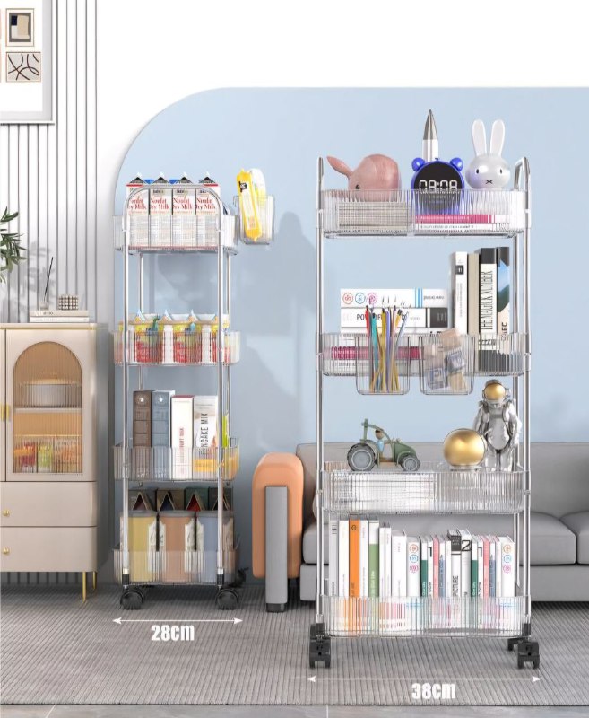 ORGANIZADOR CARRITO DE ALMACENAMIENTO TRANSPARENTE MULTIFUNCIONAL DE 4 NIVELES CON RUEDAS BLOQUEABLES