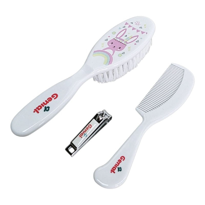 SET DE ASEO PERSONAL PARA BEBES DE 3 PIEZAS GENIAL, CEPILLO PEINE Y CORTAUÑAS