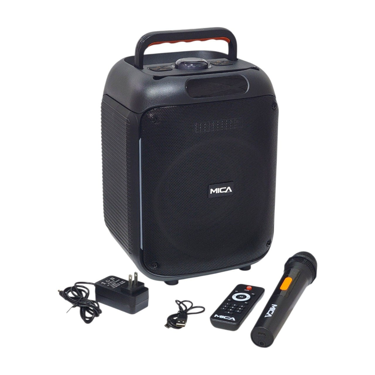 BOCINA INALAMBRICA PORTATIL CON LUCES LED CON MICROFONO Y CONTROL REMOTO MICA 22X33CM