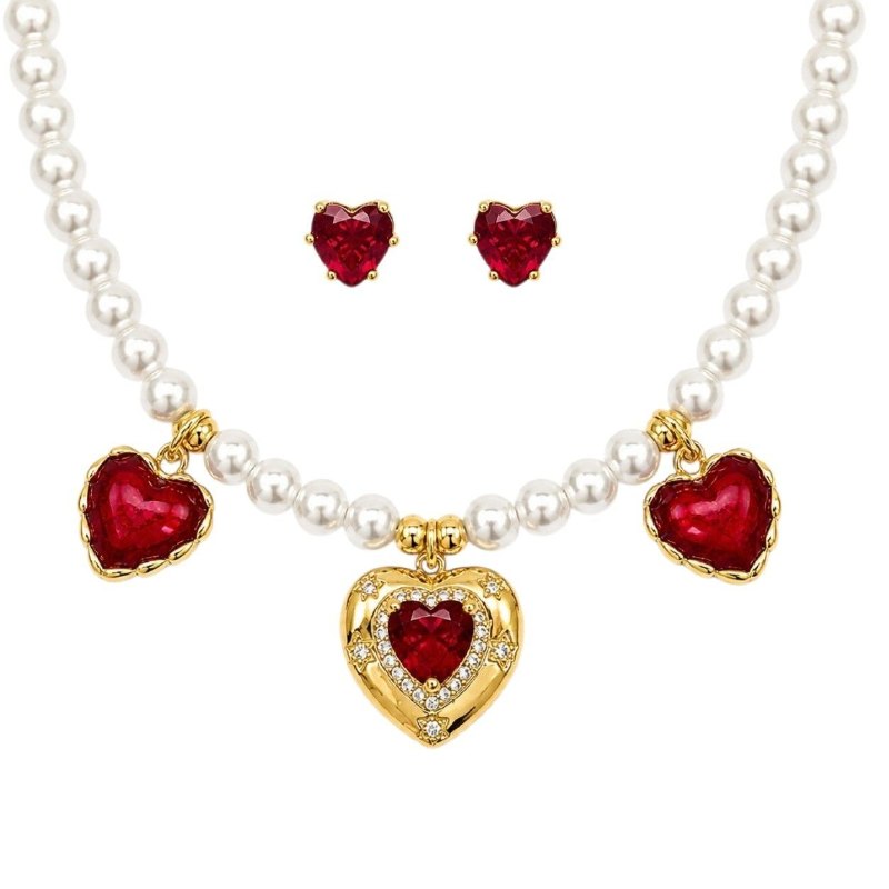 SET DE ENCHAPE PARA DAMA CON DISEÑO DE CORAZONES (DUPE DE SWAROVSKI)