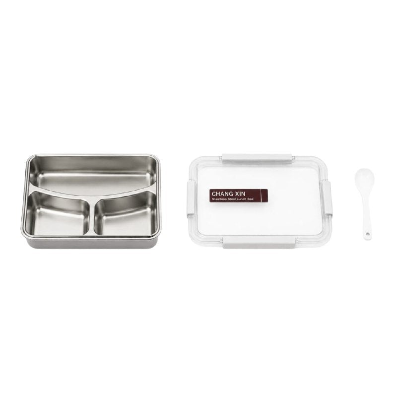 LONCHERA DE ACERO INOXIDABLE DE 3 COMPARTIMIENTOS CON CUCHARA CHANG XIN MEDIDAS 24.5X26CM