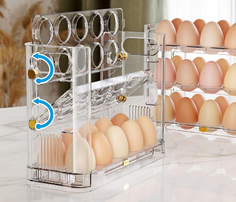 ORGANIZADOR DE HUEVOS TRANSPARENTE HUEVERA DE 3 CAPAS PARA 30 HUEVOS 25X10X20CM