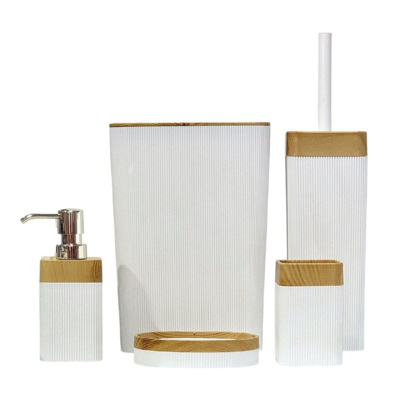 DISPENSADOR DE JABON LIQUIDO EN SET PARA BAÑO DE 5 PIEZAS, DISFRUTA DE UN BAÑO ORDENADO Y ELEGANTE VIOLET HOME