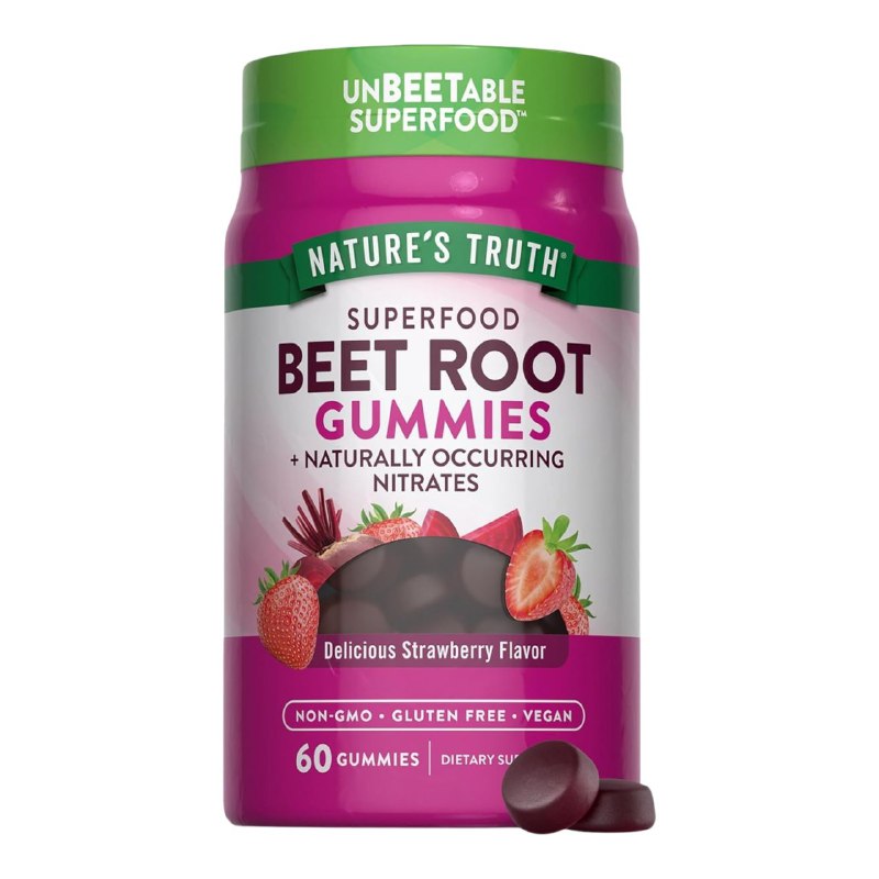VITAMINAS EN GOMITAS DE REMOLACHA SUPERALIMENTARIAS Y NITRATOS NATURALES, SIN GMO, SIN GLUTEN, SABOR A FRESA NATURE S TRUTH 60UND