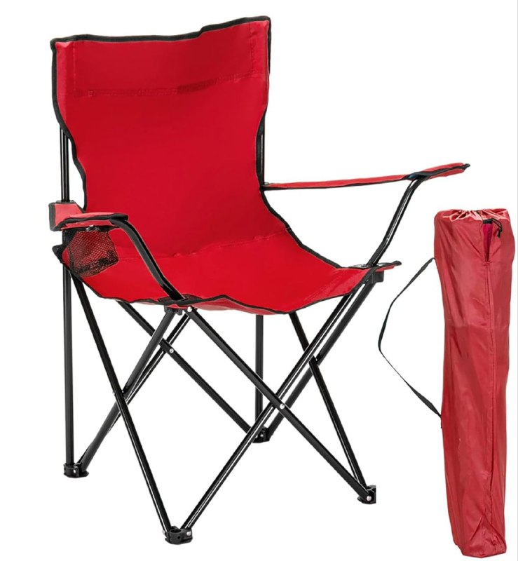 SILLA PLEGABLE DE CAMPING CON REPOSA BRAZOS Y PORTA VASOS, DE TUBO DE ACERO RESISTENTE Y TELA DE POLIESTER CON REVESTIMIENTO DE PVC, 18X32 PULGADAS, CAPACIDAD 200LBS , 5 COLORES