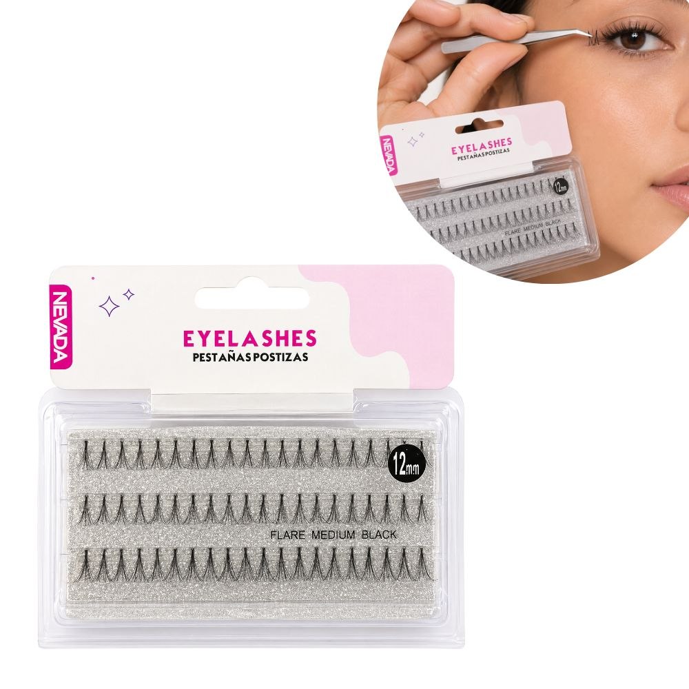 PESTAÑAS POSTIZAS INDIVIDUALES NEVADA BEAUTY 12MM COLOR NEGRO 1 ESTUCHE