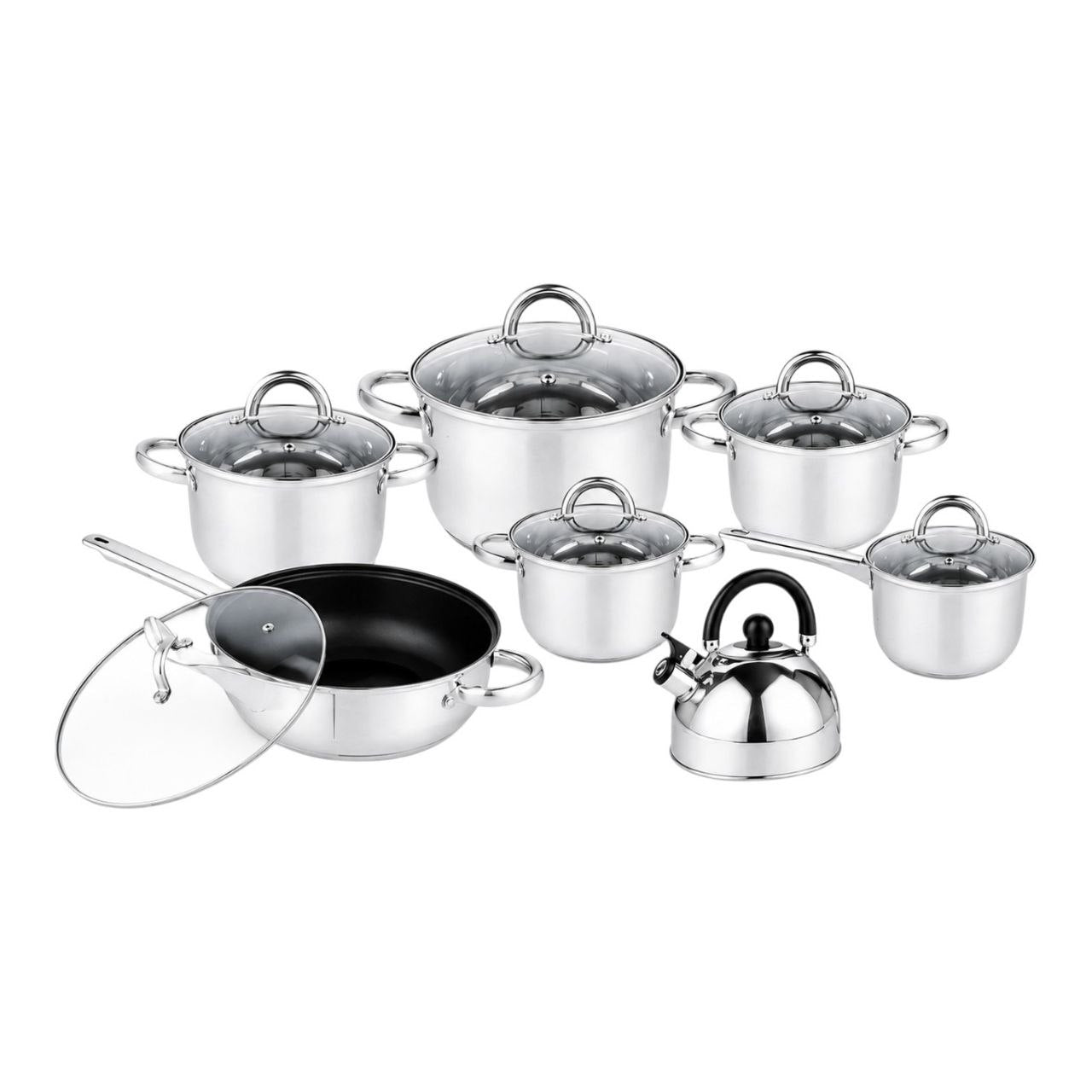 JUEGO DE OLLAS CON TAPA DE VIDRIO ROMA COLLECTIONS 14 PZAS