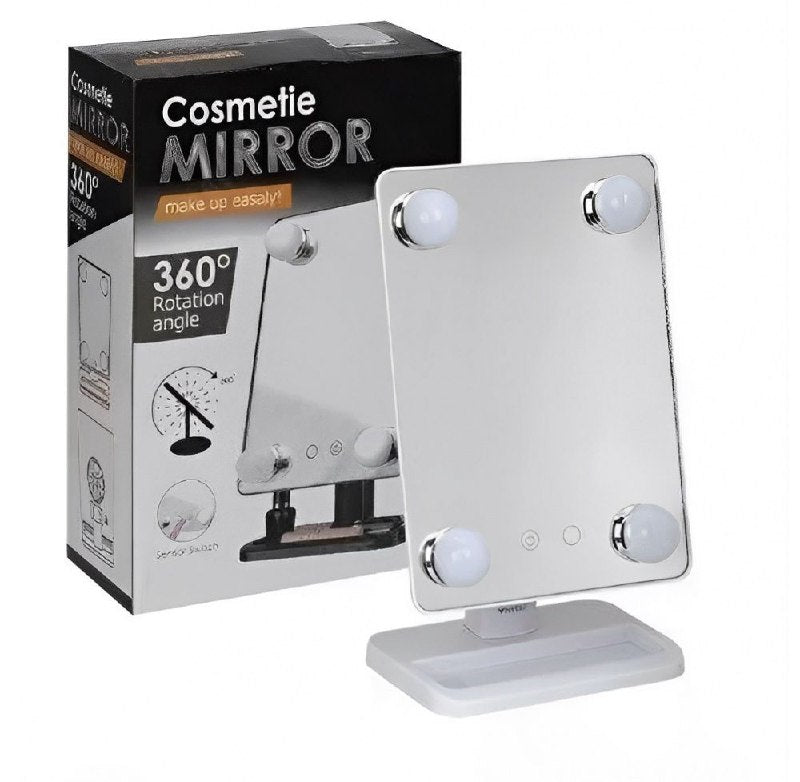ESPEJO PARA MAQUILLAJE PORTATIL LED, ROTACION 360° COLOR BLANCO