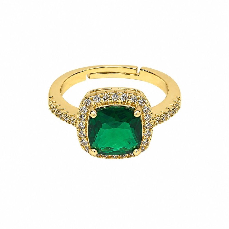 ANILLO DE ENCHAPE PARA DAMA ESTILO HALO CON GEMAS EN CORTE COJÍN Y PAVÉ