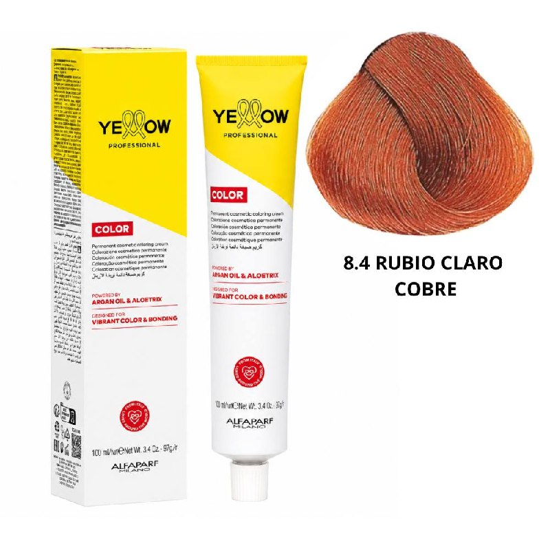 TINTE PERMANENTE PARA EL CABELLO CON ACEITE DE ARGAN Y ALOETRIX TONO 8.4 RUBIO CLARO COBRE ALFAPARF 100ML