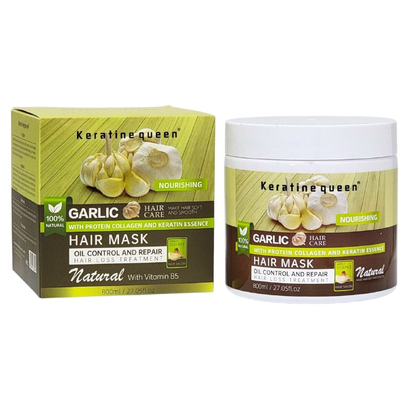MASCARILLA PARA EL CABELLO CON AJO PARA LA PERDIDA DEL CABELLO, CONTROL DE GRASA Y REPARACION NATURAL KERATINE QUEEN 800ML