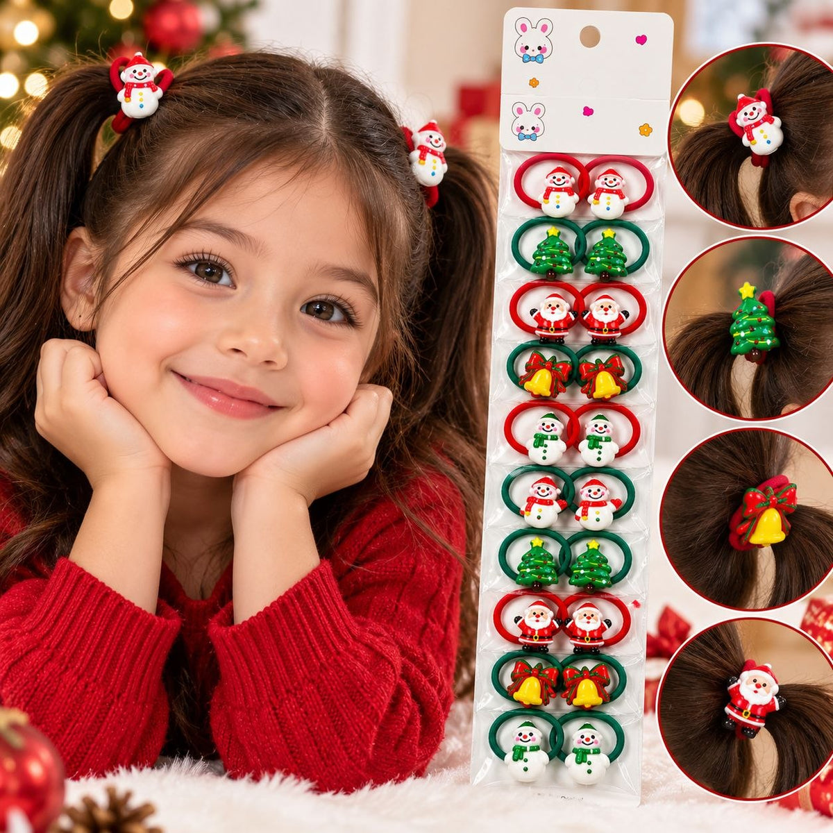 SET DE COLAS Y LIGUITAS NAVIDEÑAS PARA EL CABELLO WEI YA