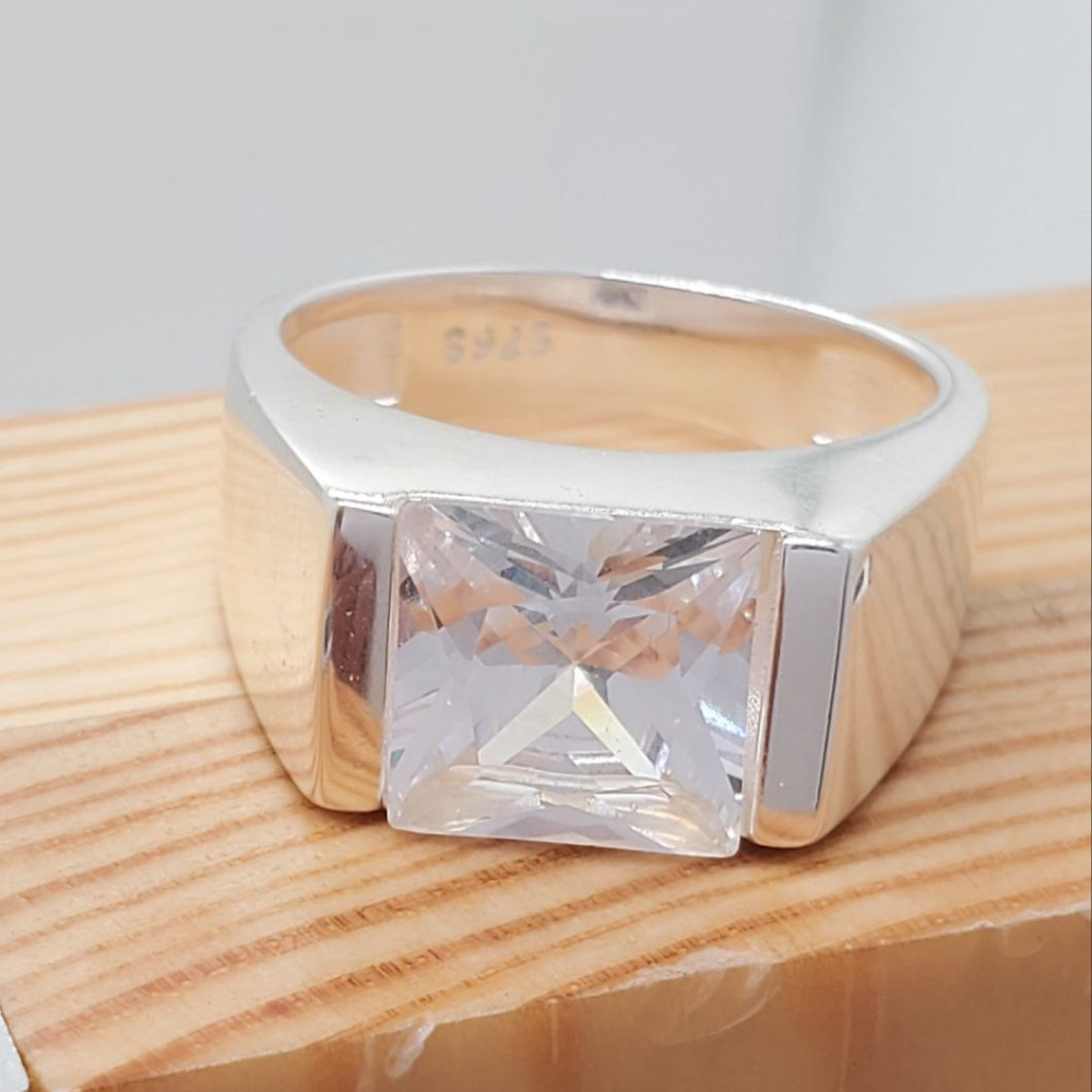 PANI2036 ANILLO CABALLERO CUADRADO PIEDRA BLANCA, PLATA 925