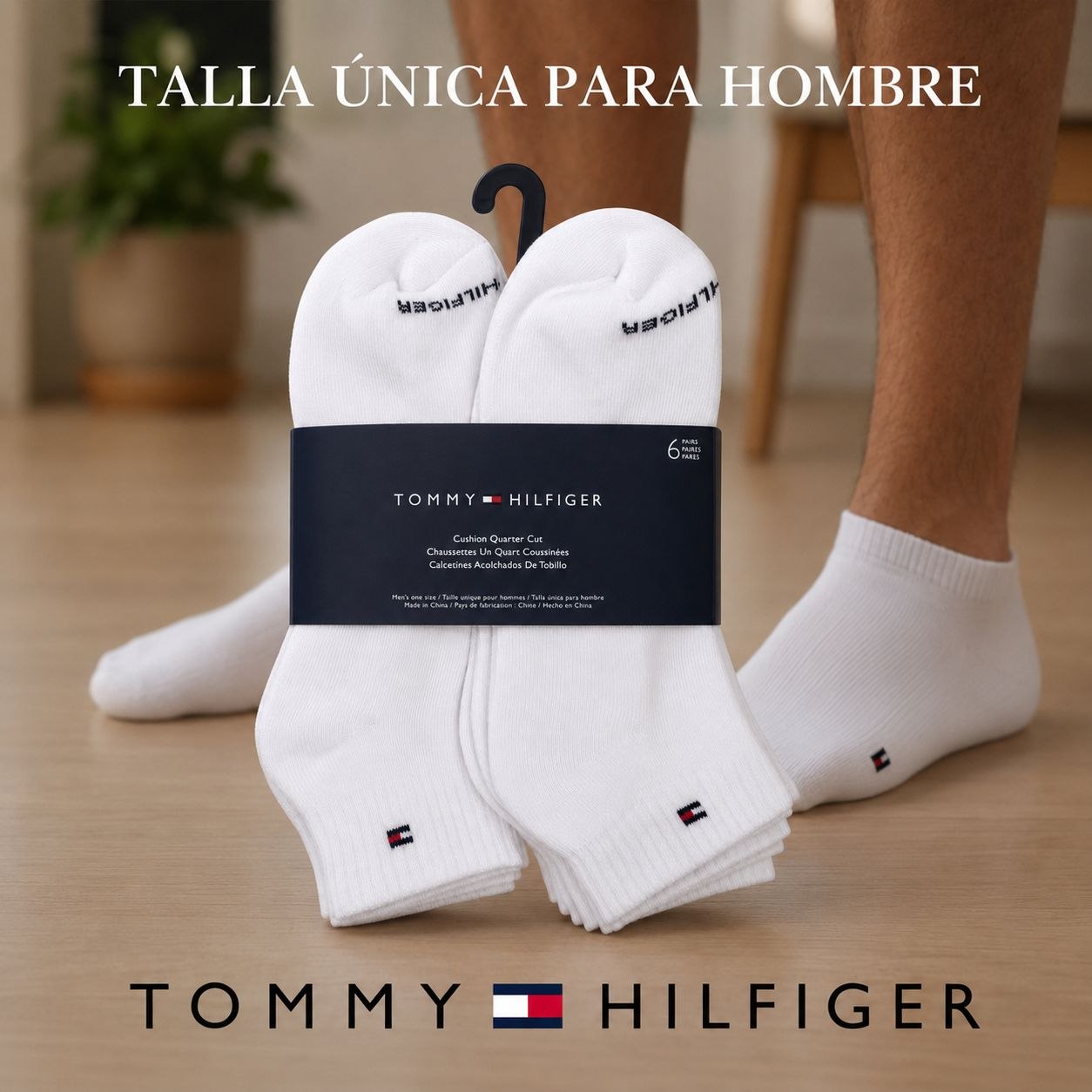 CALCETA TOBILLERA TOMMY HILFIGER PARA HOMBRE 6 PARES TALLA ÚNICA