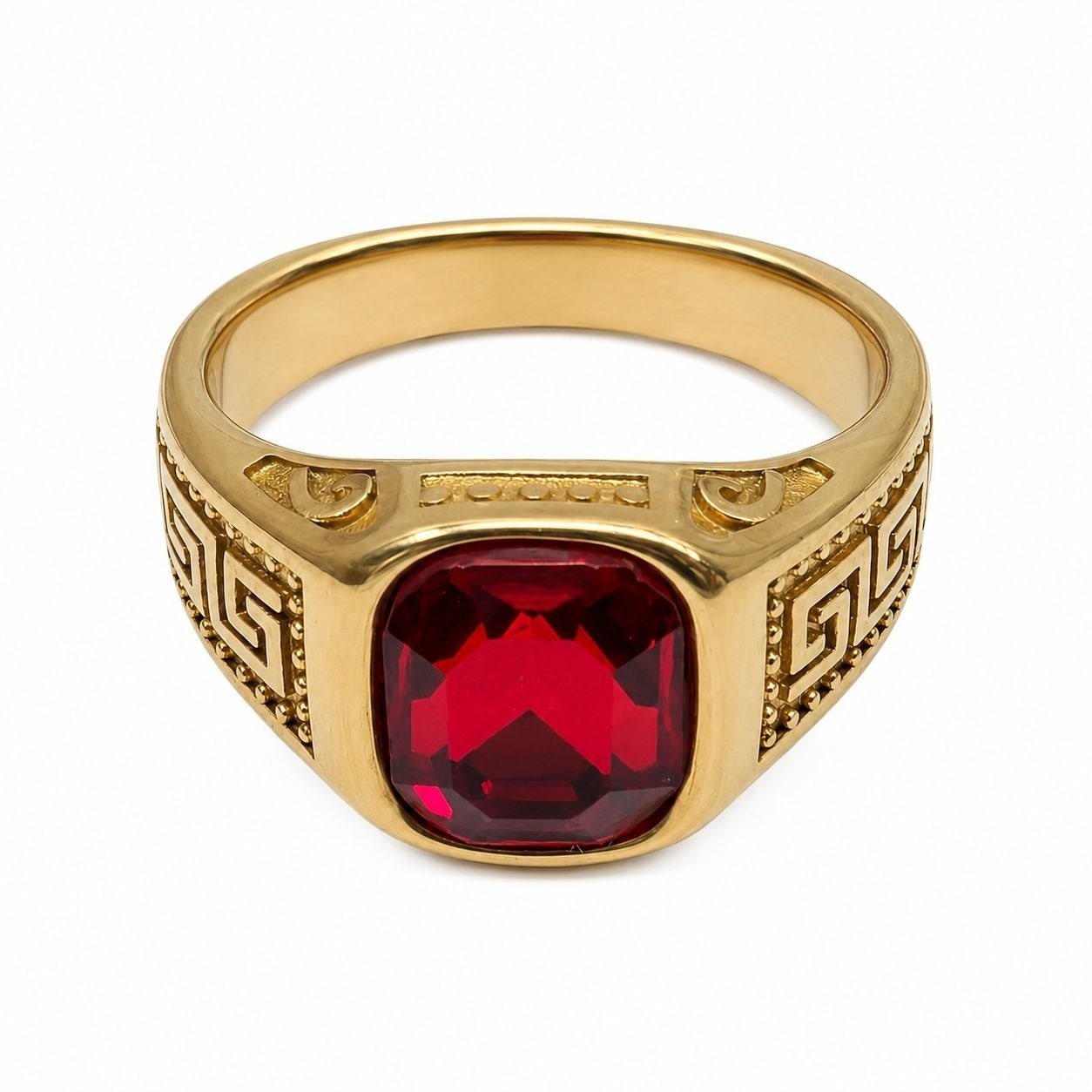 ANILLO DE ENCHAPE PARA CABALLERO CON DISEÑO PIEDRA ROJA
