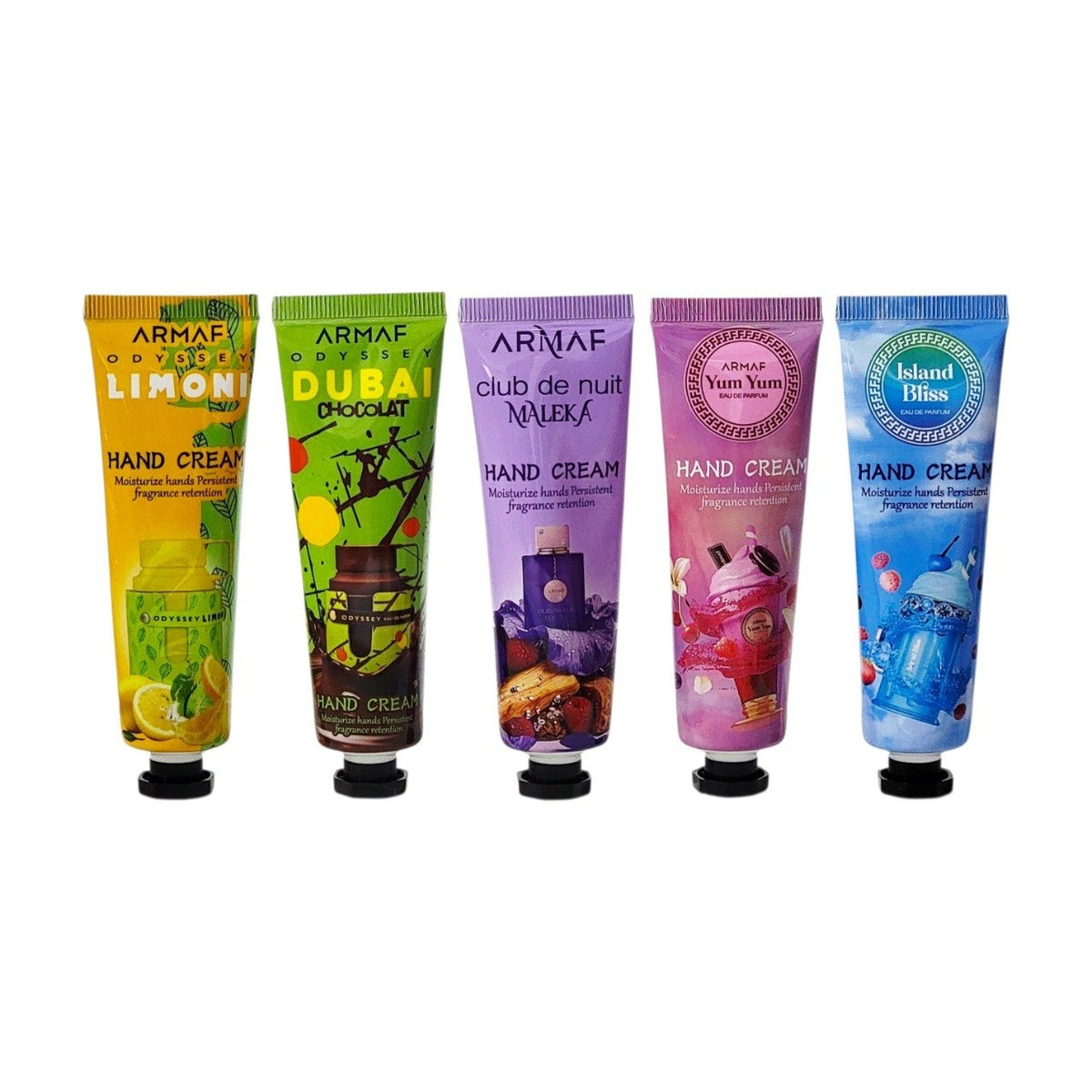 SET DE CREMAS PARA MANOS CON AROMAS DE PERFUMERIA ARABE 5PCS (AROMAS SIMILARES A ARMAF)
