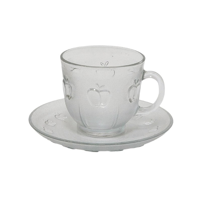 PLATOS, JUEGO DE TAZAS Y PLATOS DE VIDRIO CON DISEÑO DE MANZANAS EN RELIEVE DE 12 PIEZAS DAILY USA