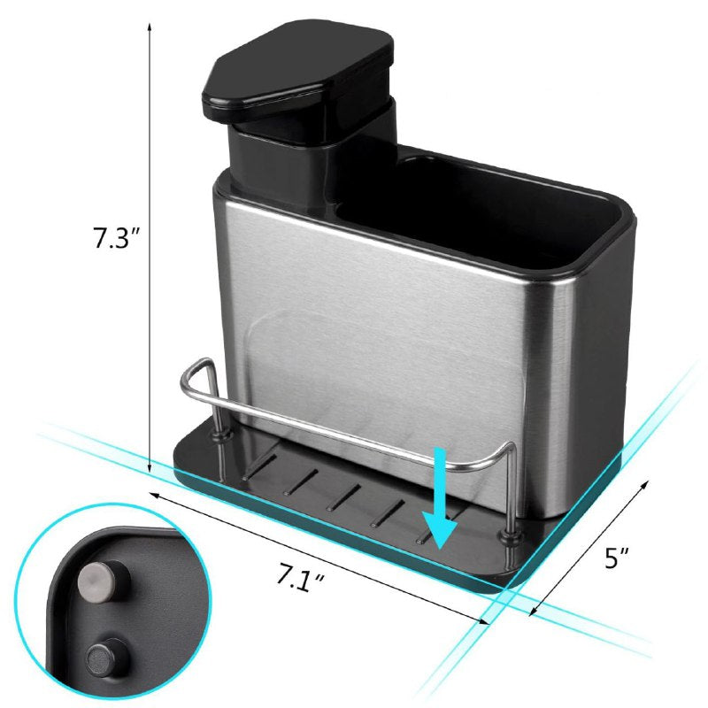 DISPENSADOR DE JABON LIQUIDO PARA COCINA, ESTANTE DE ALMACENAMIENTO DE LIMPIEZA 3 EN 1, ORGANIZADOR DE ACERO INOXIDABLE CLEAN STORAGE BOX