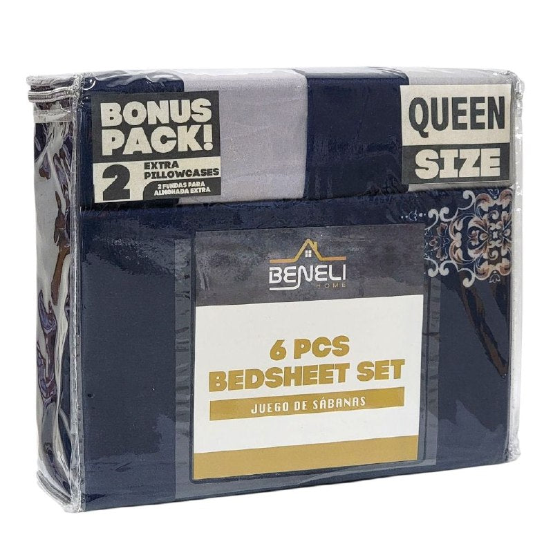 JUEGO DE SABANAS CAMERA DE 6 PIEZAS QUEEN BENELI HOME, 8 ESTILOS