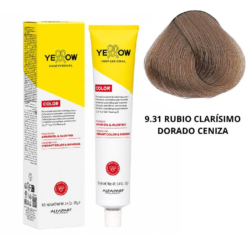 TINTE PERMANENTE PARA EL CABELLO CON ACEITE DE ARGAN Y ALOETRIX TONO 9.31 RUBIO CLARISIMO DORADO CENIZA ALFAPARF 100ML
