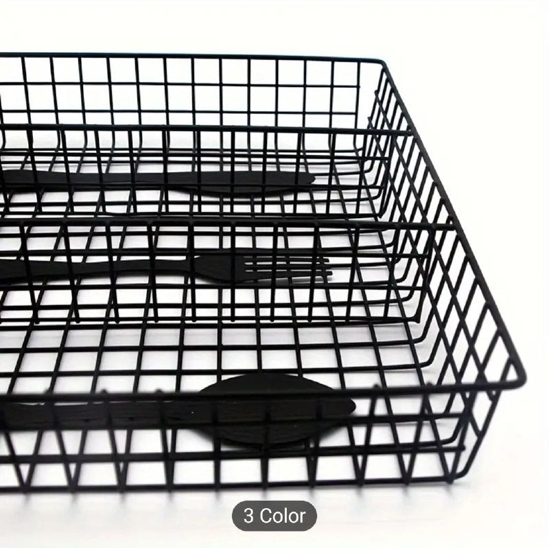 ORGANIZADOR DE UTENSILIOS TENEDORES DE COCINA DE HIERRO, DISEÑO ANTIMOFO CON CESTA MULTICOMPARTIMIENTOS MODERNO