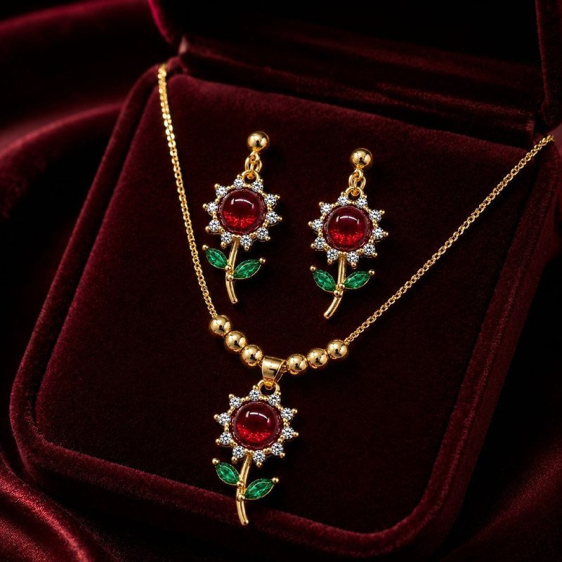 SET DE ENCHAPE PARA DAMA CADENA, DIJE Y ARETES GIRASOL EN 2 COLORES