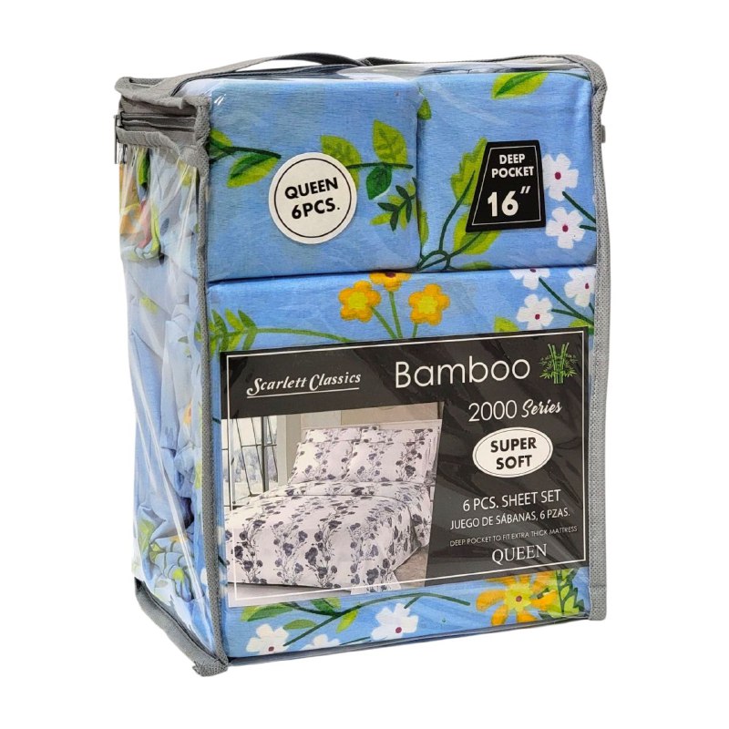 JUEGO DE SABANAS CAMERA DE 6 PIEZAS QUEEN SCARLETT CLASSICS BAMBOO, 54 ESTILOS